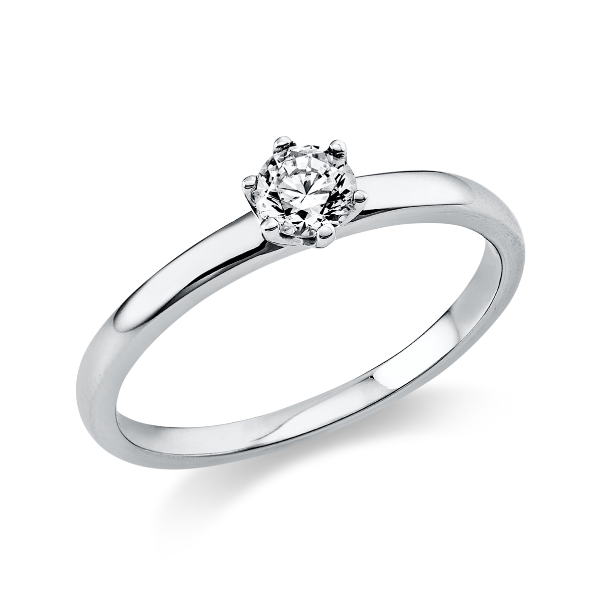 Solitaire Ring 6er-Krappe 18kt Weißgold mit 0,25ct Diamanten