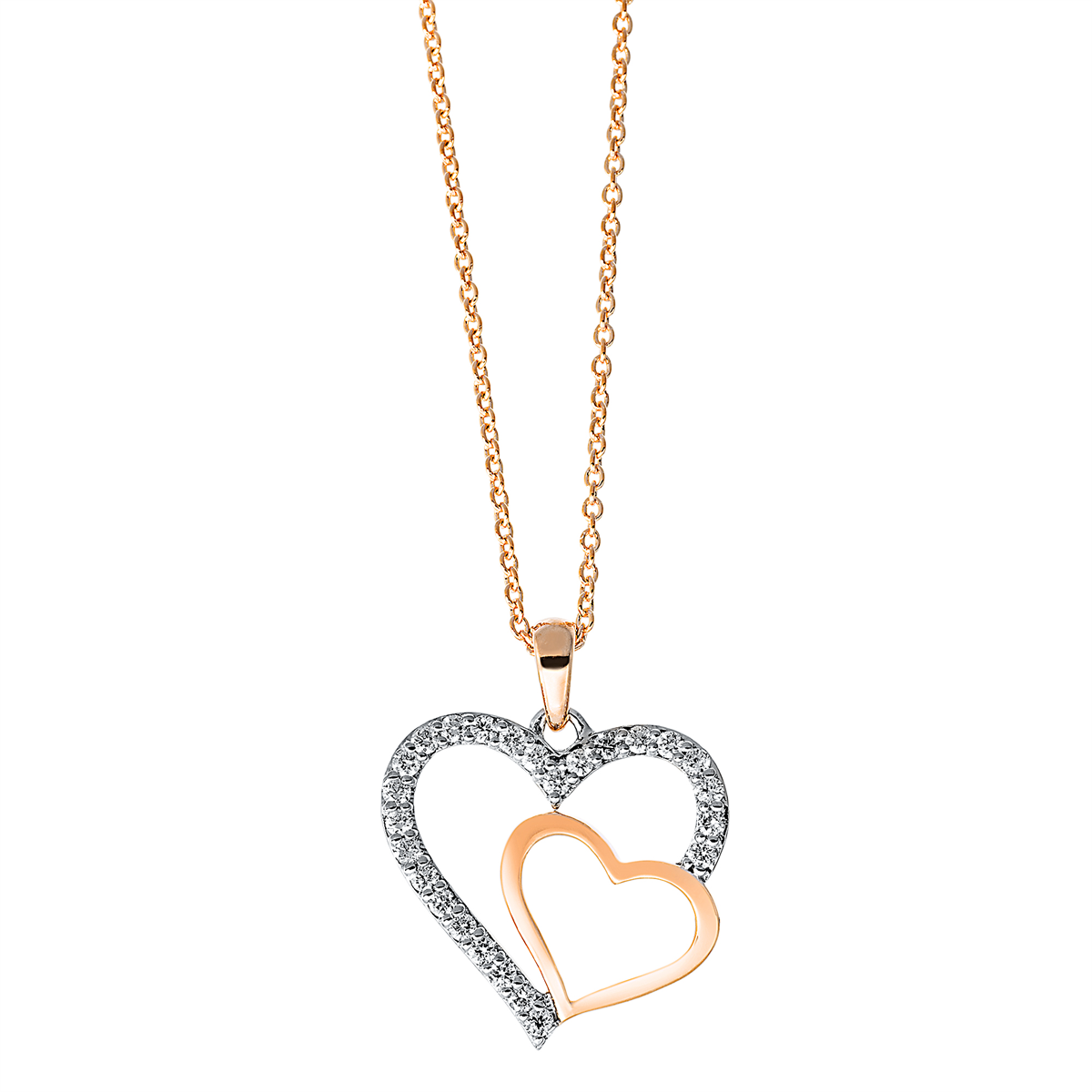 Collier 18 kt RG Herz, Fassung rhodiniert