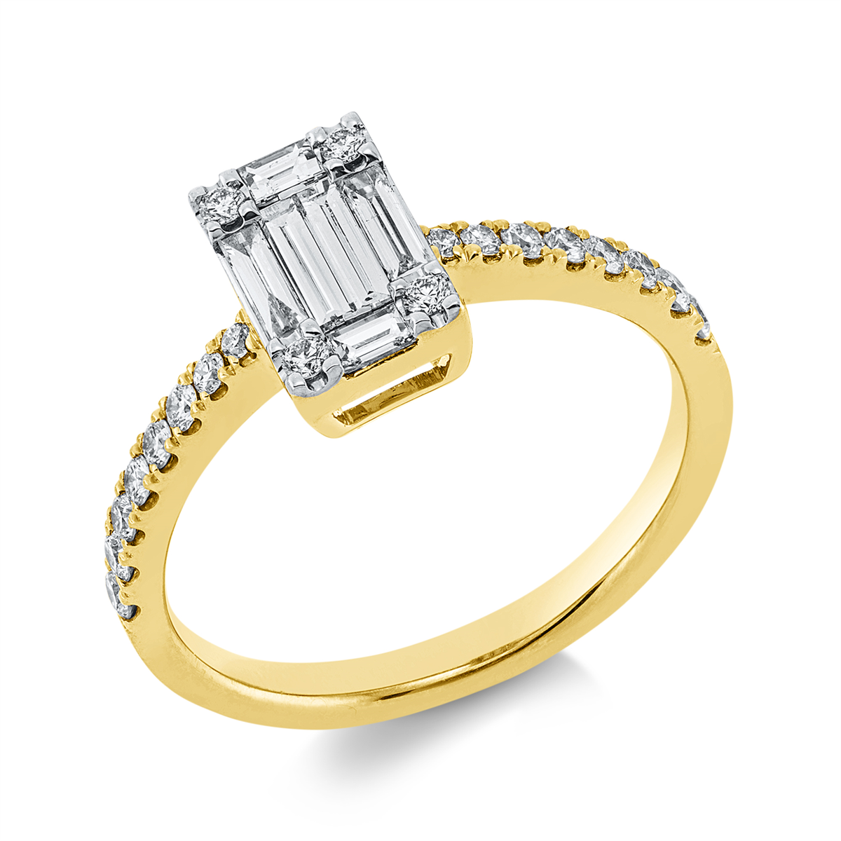 Ring 18 kt GG, Fassung rhodiniert
