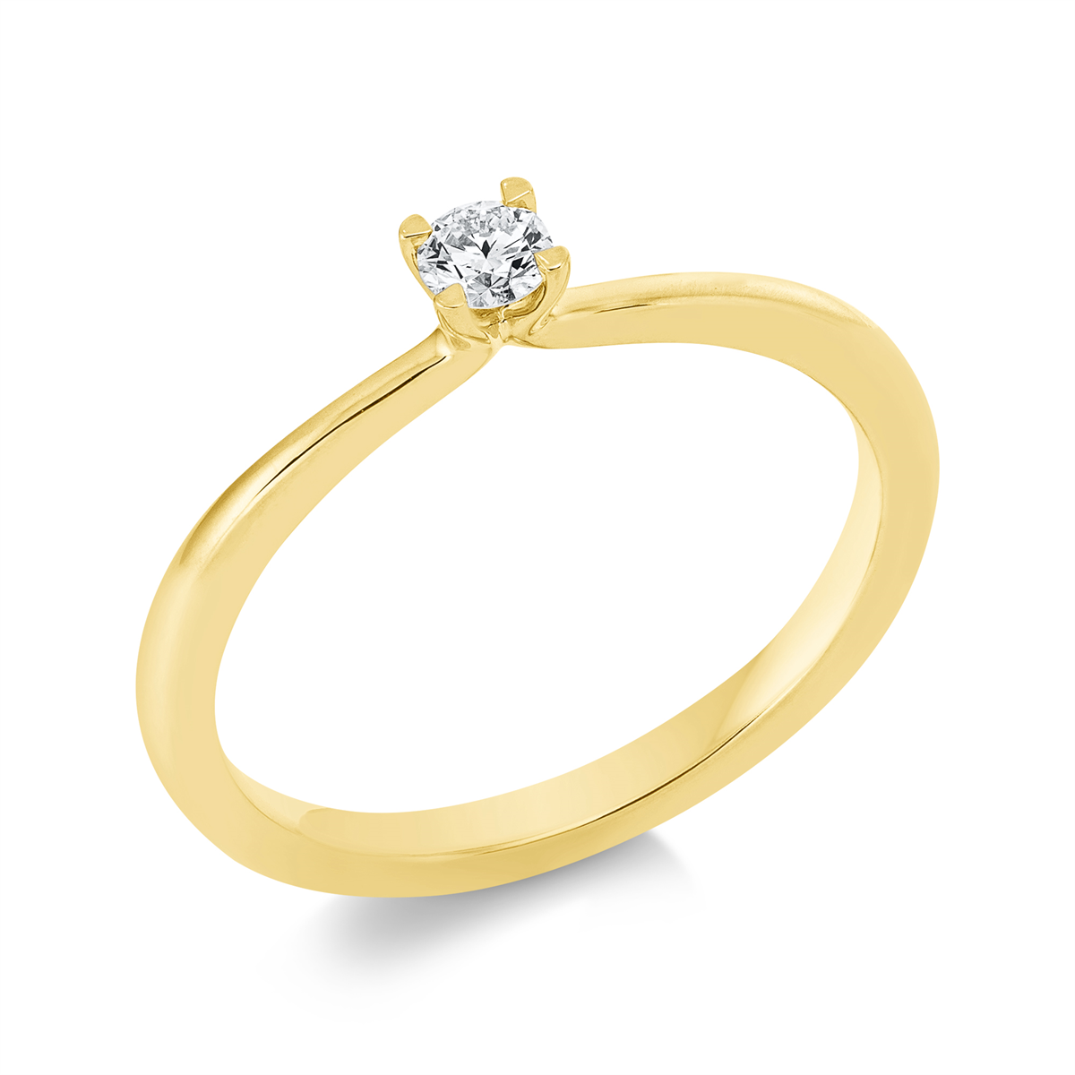Solitaire Ring 4er-Krappe 14kt Gelbgold mit 0,10ct Diamanten