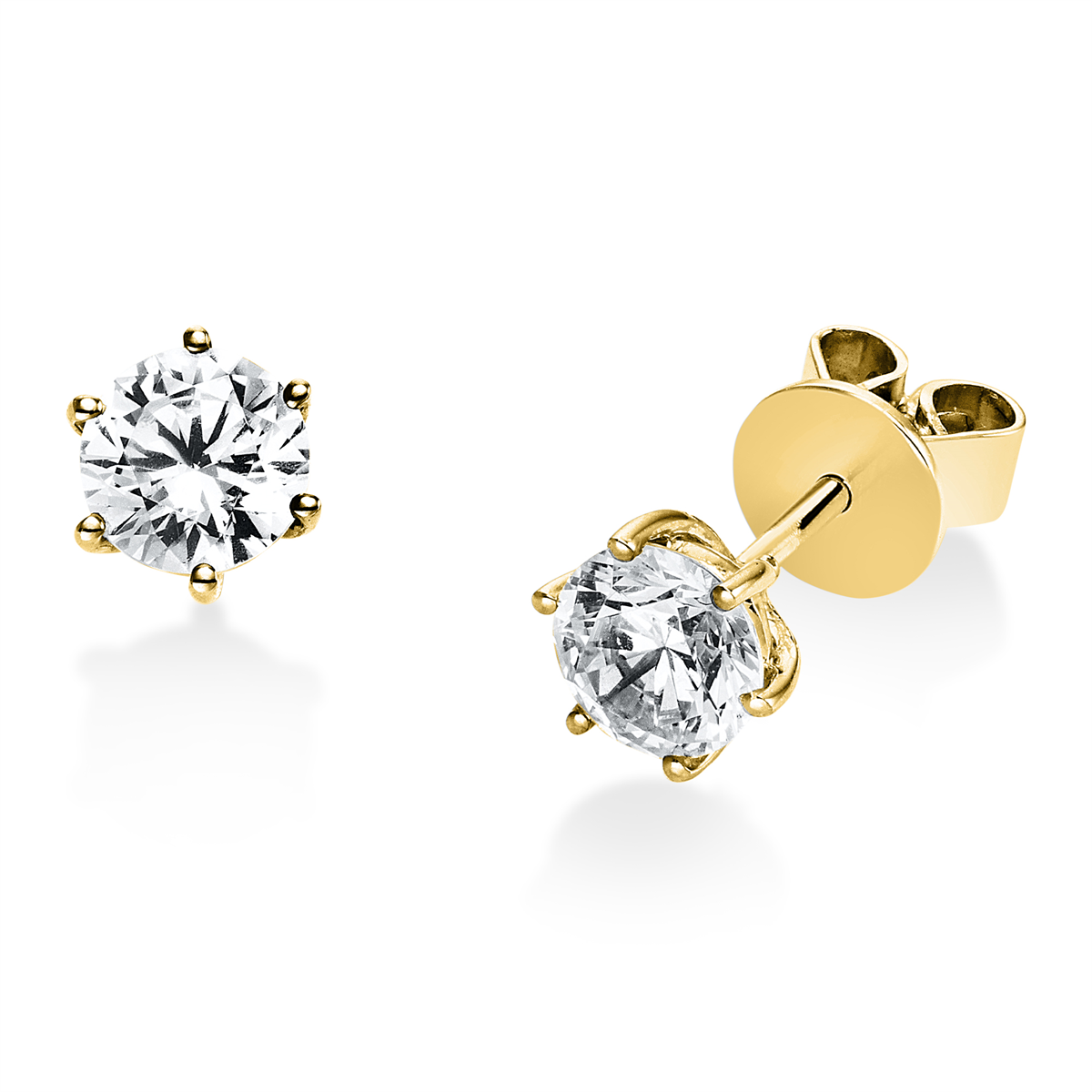 Solitaire Ohrstecker 6er-Krappe 18kt Gelbgold GIA6522012848 + GIA6511790518 mit 1,00ct Diamanten