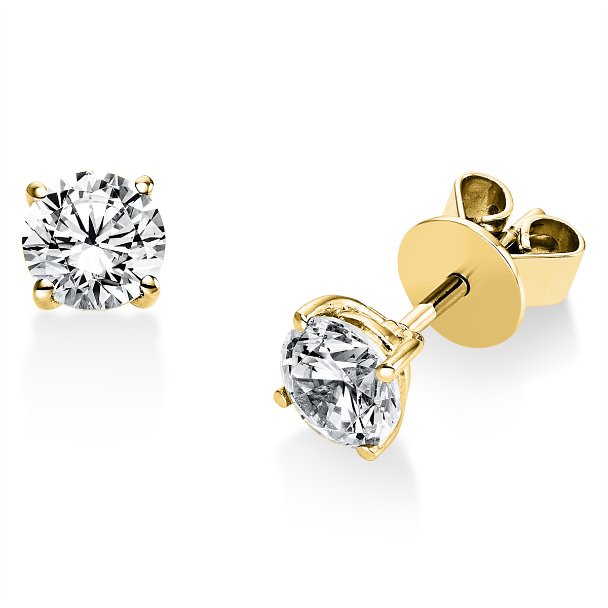 Solitaire Ohrstecker 4er-Krappe 18kt Gelbgold GIA2416050922+GIA2396325048 mit 1,00ct Diamanten