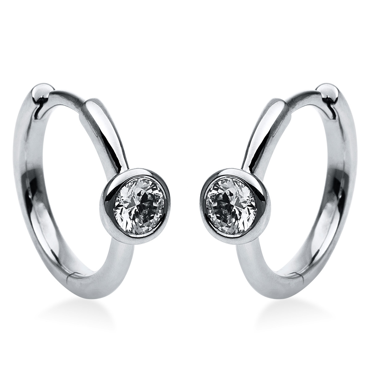 Solitaire Creolen Zarge 14kt Weißgold mit 0,30ct Diamanten