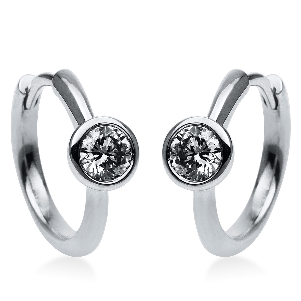 Solitaire Creolen Zarge 14kt Weißgold mit 0,40ct Diamanten