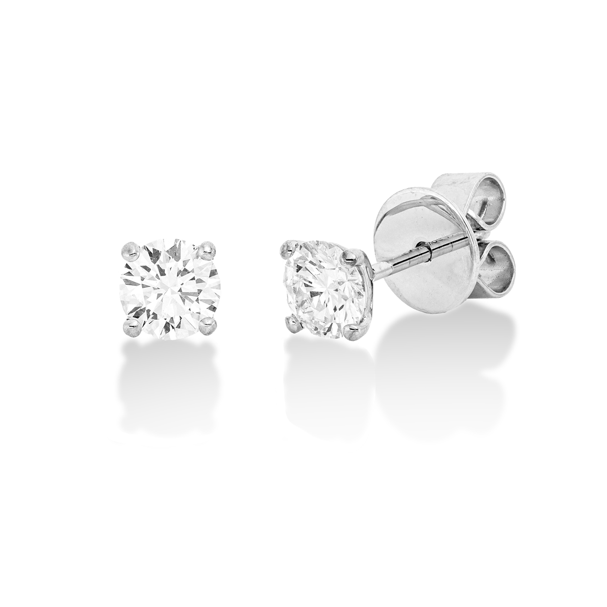 Solitaire Ohrstecker 4er-Krappe 18kt Weißgold GIA1528556178+GIA5526383452 6,0mm butterfly, 2 grove pins mit 0,60ct Diamanten