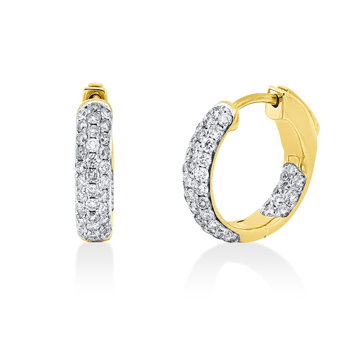 Pavé Creolen  18kt Gelbgold Fassung rhodiniert mit 0,94ct Diamanten