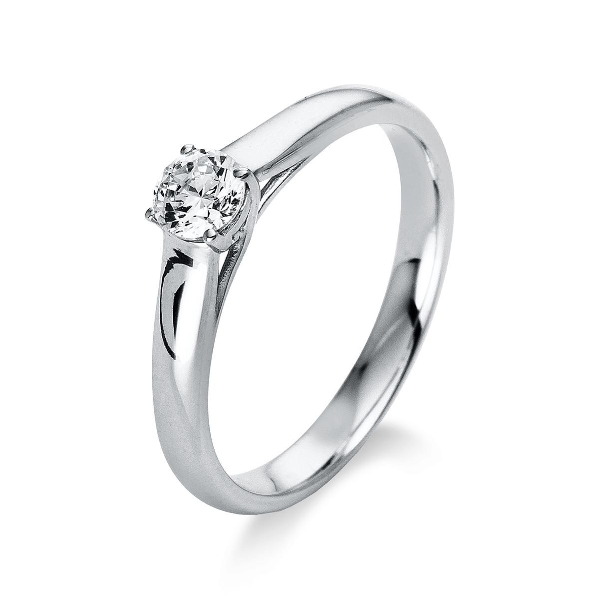 Solitaire Ring 4er-Krappe 14kt Weißgold mit 0,31ct Diamanten