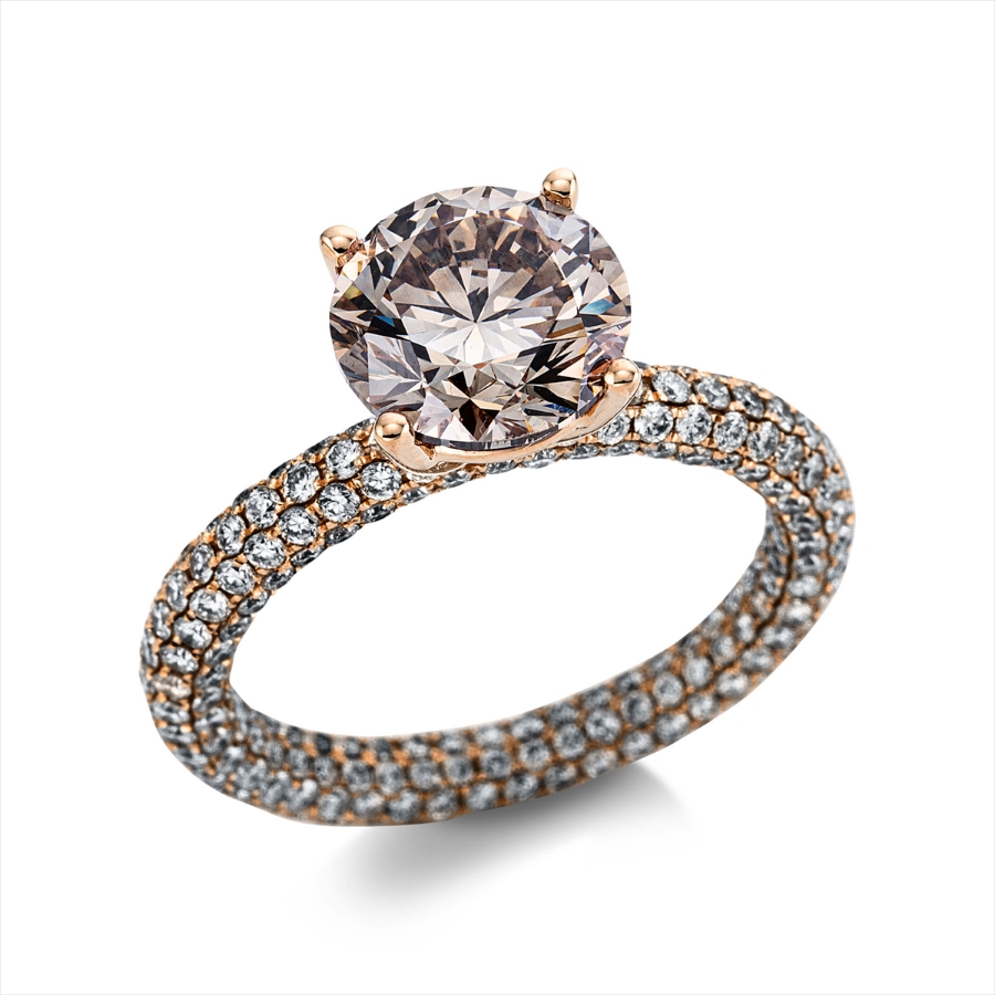 Pavé Ring 4er-Krappe 18kt Rotgold mit 4,52ct Diamanten