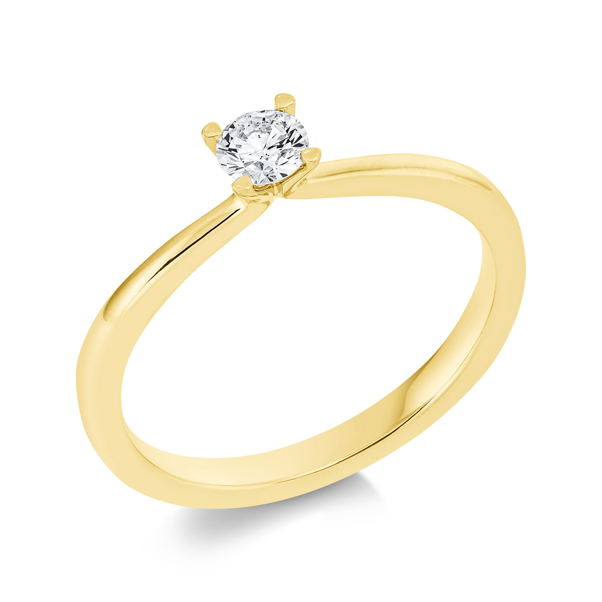 Solitaire Ring 4er-Krappe 14kt Gelbgold mit 0,20ct Diamanten