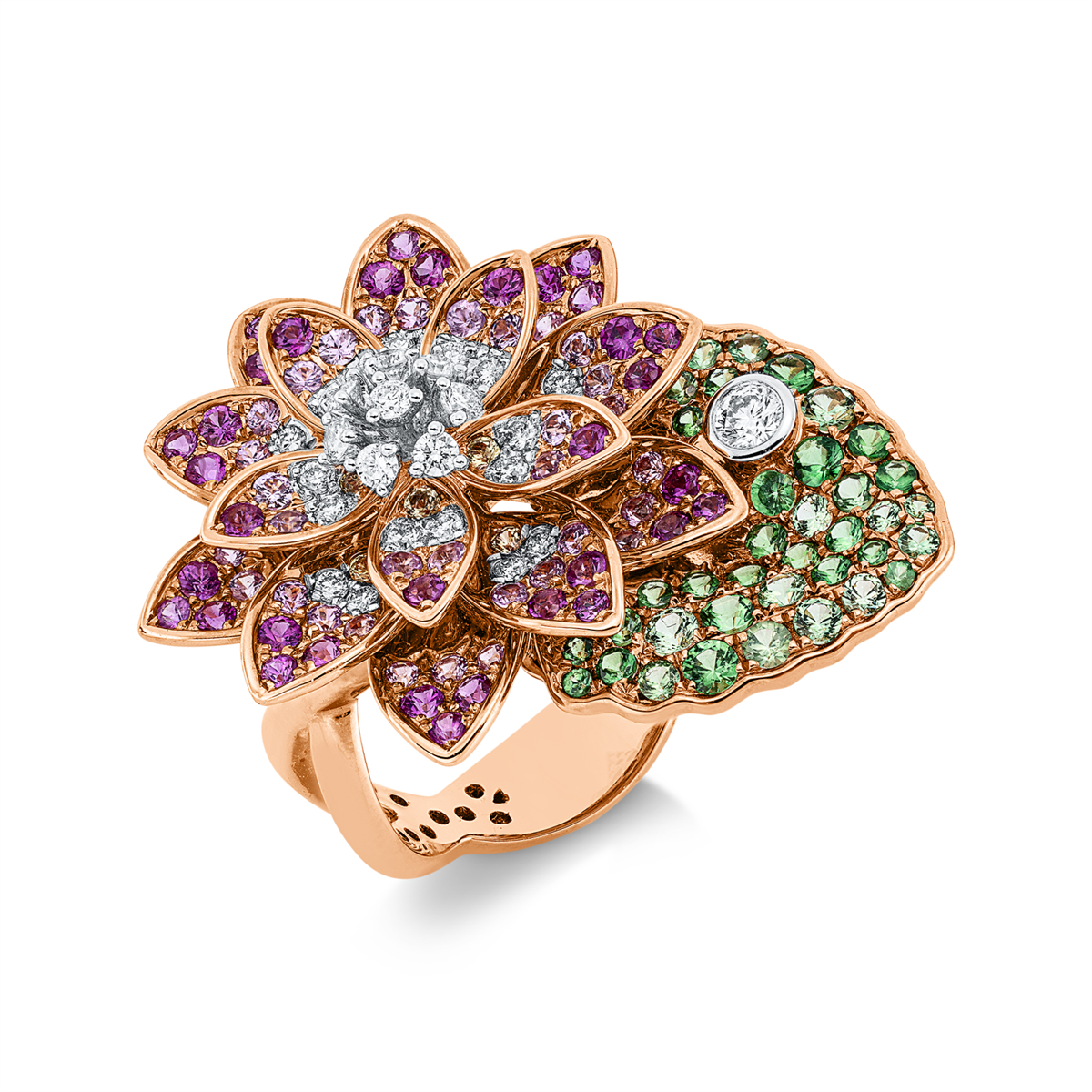 Ring 18 kt RG+WG Blume/Blumen