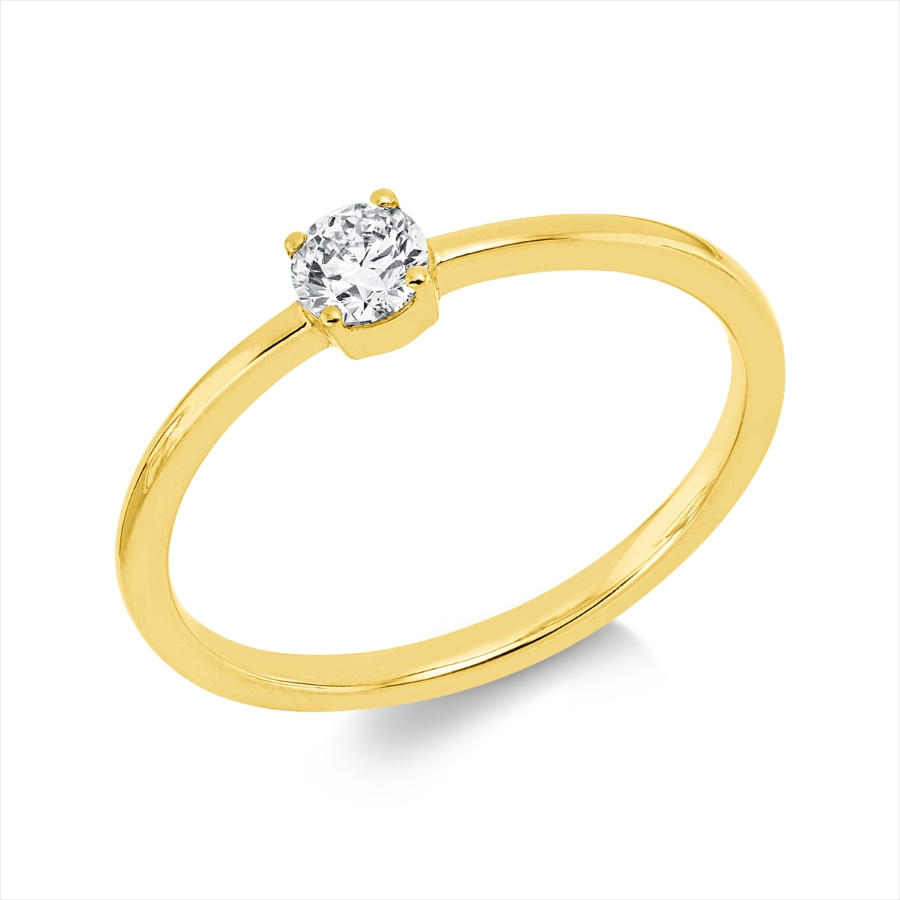 Solitaire Ring 4er-Krappe 18kt Gelbgold mit 0,20ct Diamanten
