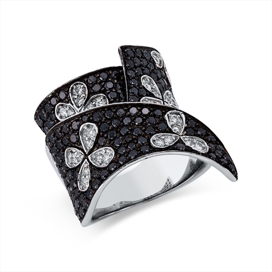 Ring 18 kt WG, Fassung teils schwarz rhodinie