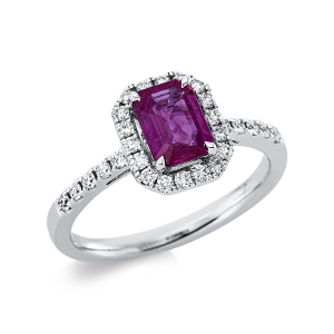 Ring 4er-Krappe 18 kt WG, Rubin niedrigerer Qualität