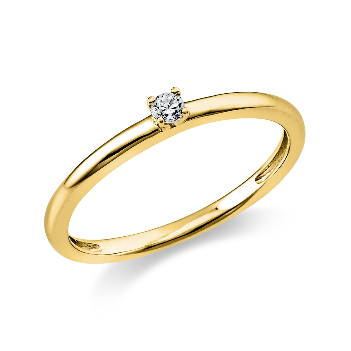 Solitaire Ring 4er-Krappe 14kt Gelbgold mit 0,05ct Diamanten