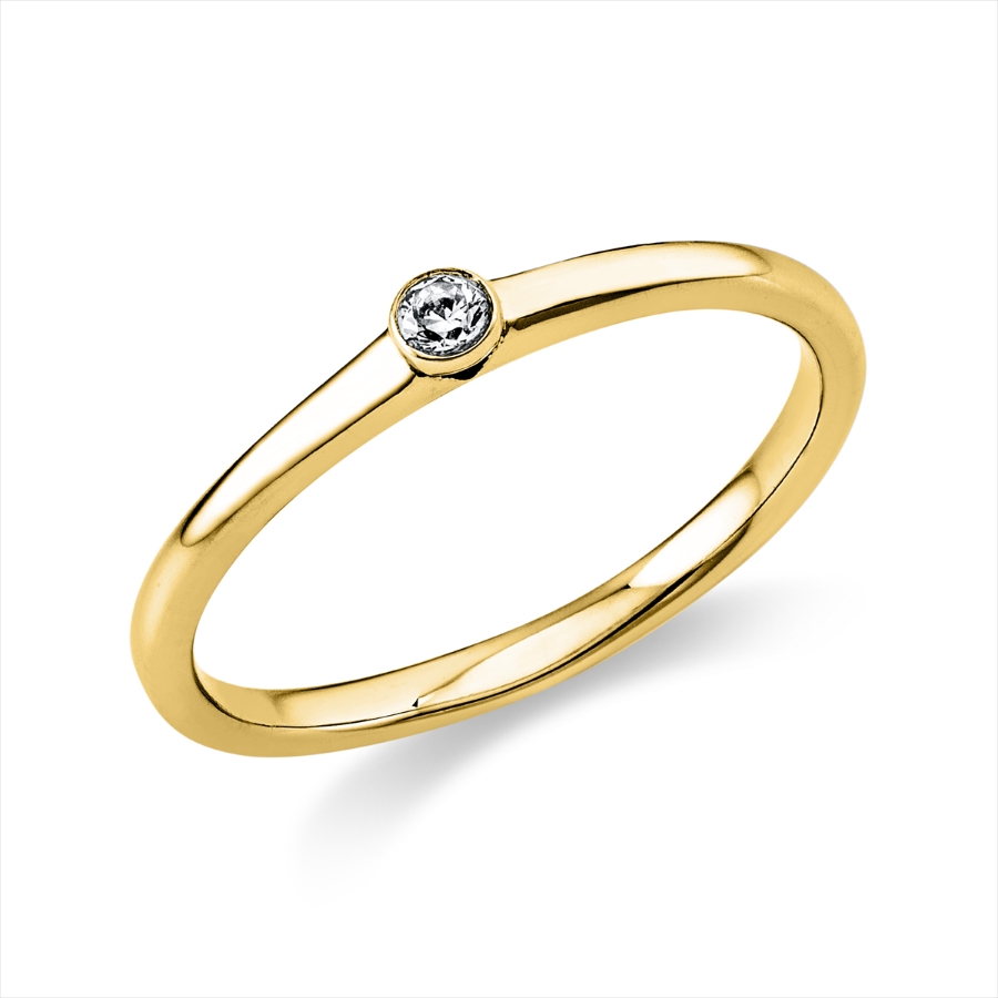 Solitaire Ring Zarge 18kt Gelbgold mit 0,05ct Diamanten