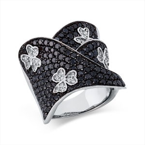 Pavé Ring  18kt Weißgold Fassung teils schwarz rhodinie mit 4,35ct Diamanten