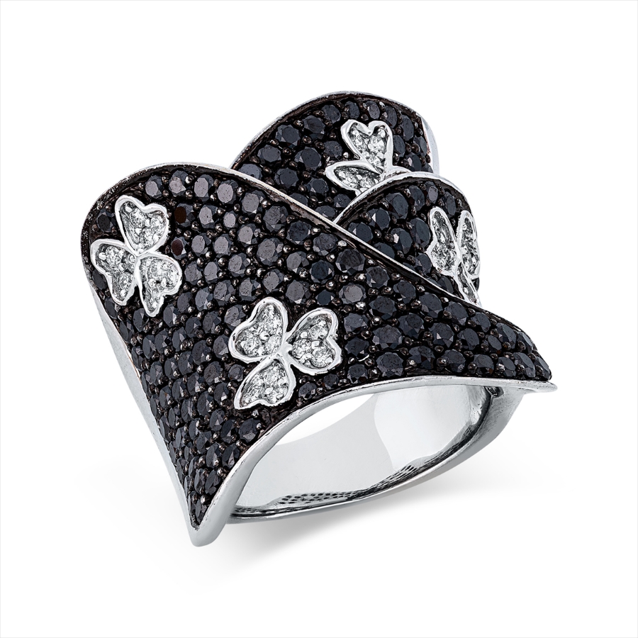 Pavé Ring  18kt Weißgold Fassung teils schwarz rhodinie mit 4,35ct Diamanten
