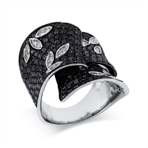 Pavé Ring  18kt Weißgold Fassung teils schwarz rhodinie mit 4,12ct Diamanten