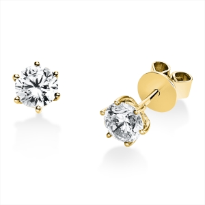Solitaire Ohrstecker 6er-Krappe 18kt Gelbgold GIA6522012848 + GIA6511790518 mit 1,00ct Diamanten