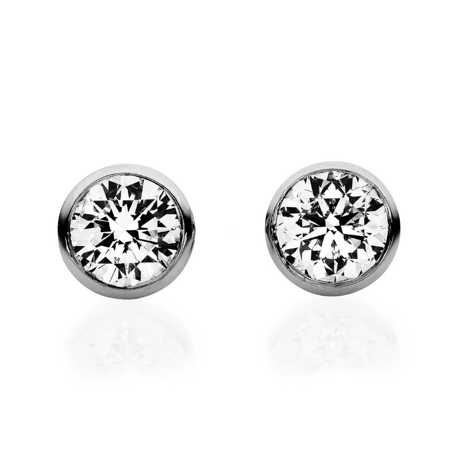 Solitaire Ohrstecker Zarge 14kt Weißgold  V-Zarge mit 0,10ct Diamanten