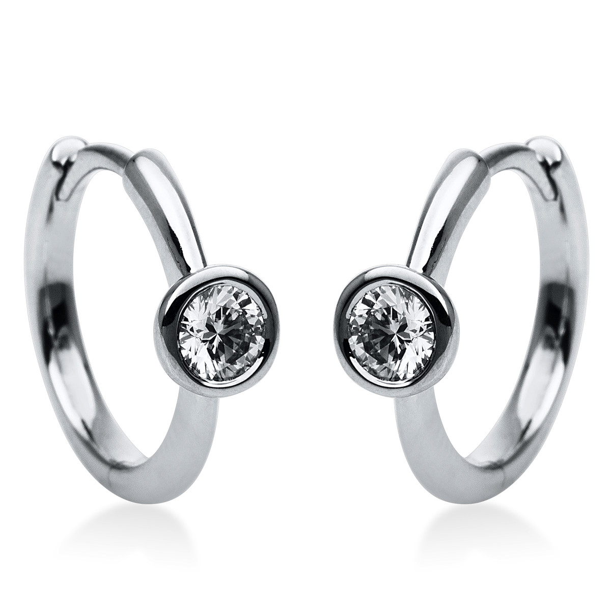 Solitaire Creolen Zarge 14kt Weißgold mit 0,20ct Diamanten
