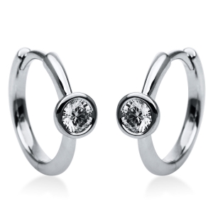 Solitaire Creolen Zarge 14kt Weißgold mit 0,20ct Diamanten