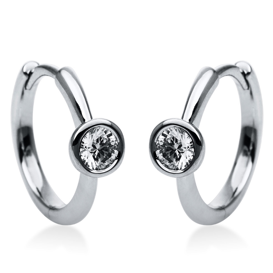 Solitaire Creolen Zarge 14kt Weißgold mit 0,20ct Diamanten