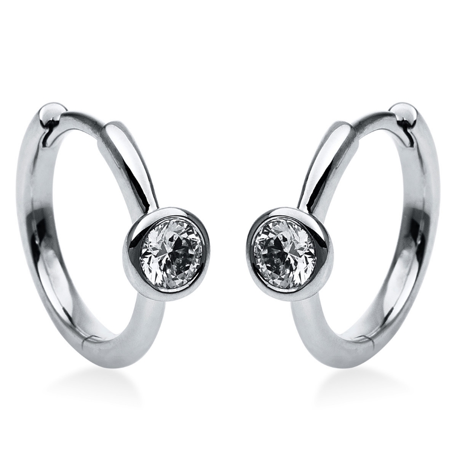 Solitaire Creolen Zarge 14kt Weißgold mit 0,30ct Diamanten