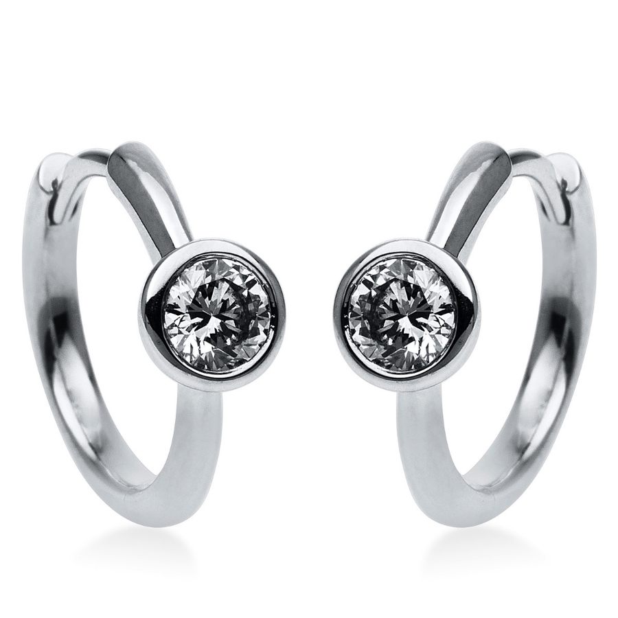 Solitaire Creolen Zarge 14kt Weißgold mit 0,40ct Diamanten