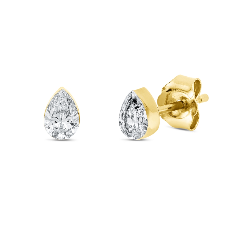 Solitaire Ohrstecker Zarge 18kt Gelbgold  Tropfen mit 0,48ct Diamanten