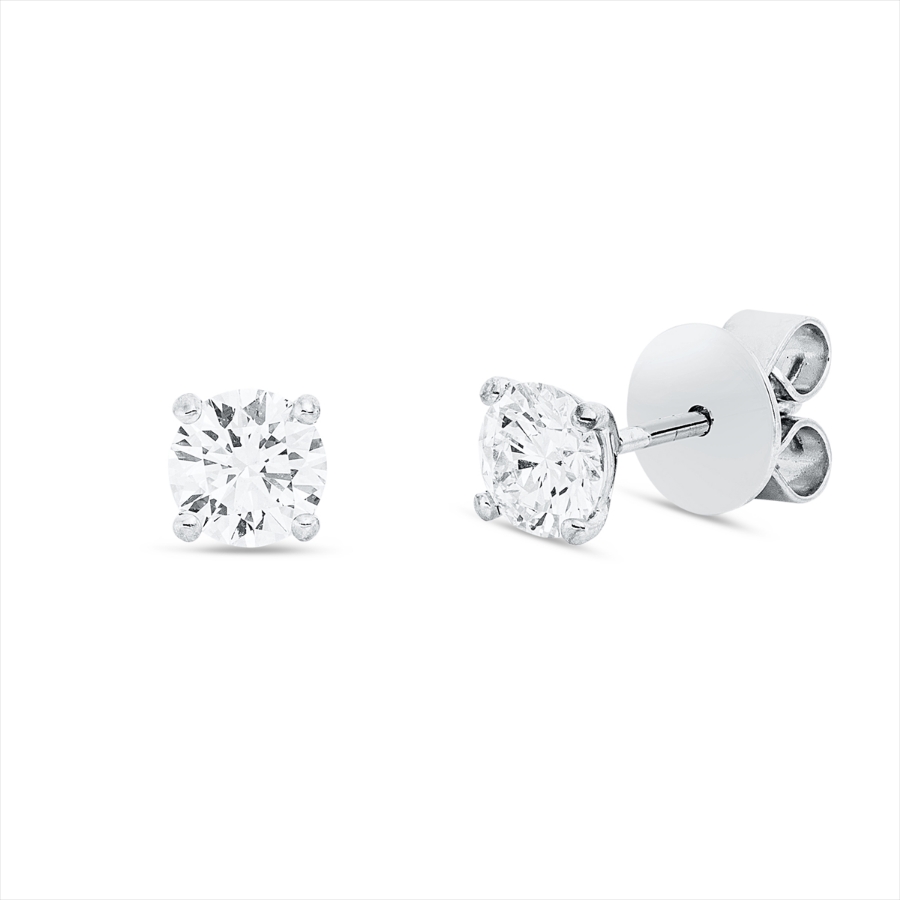 Solitaire Ohrstecker 4er-Krappe 18kt Weißgold GIA5523626184+GIA3525623103 6,0mm butterfly, 2 grove pins mit 0,80ct Diamanten