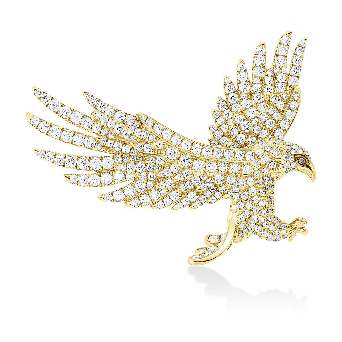 Brosche 18 kt GG Adler, Fassung teils schwarz rhodinie