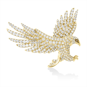 Brosche 18 kt GG Adler, Fassung teils schwarz rhodinie
