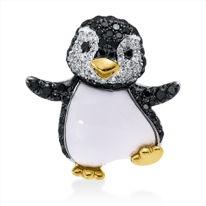 Anhänger 18 kt WG+GG pinguin, Fassung teils schwarz rhodin