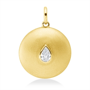 Solitaire Anhänger Zarge 14kt Gelbgold mattiert , mit Öse mit 0,23ct Diamanten