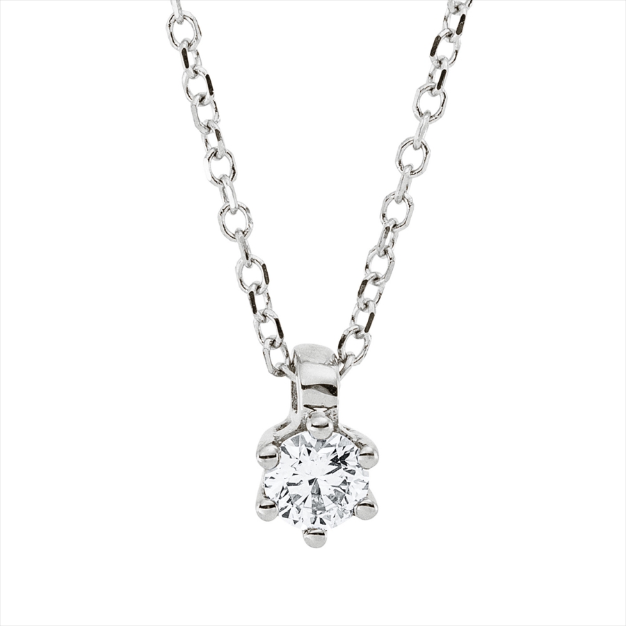 Solitaire Collier 6er-Krappe 18kt Weißgold mit ZÖ 42 cm mit 0,14ct Diamanten
