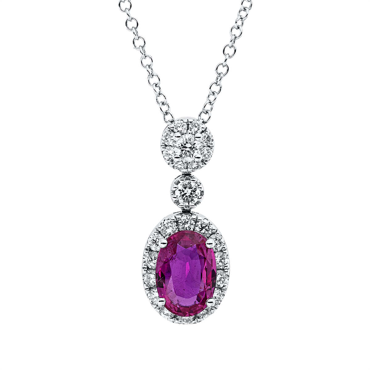 Collier 14 kt WG, mit ZÖ 43,2 cm + 45,7 cm