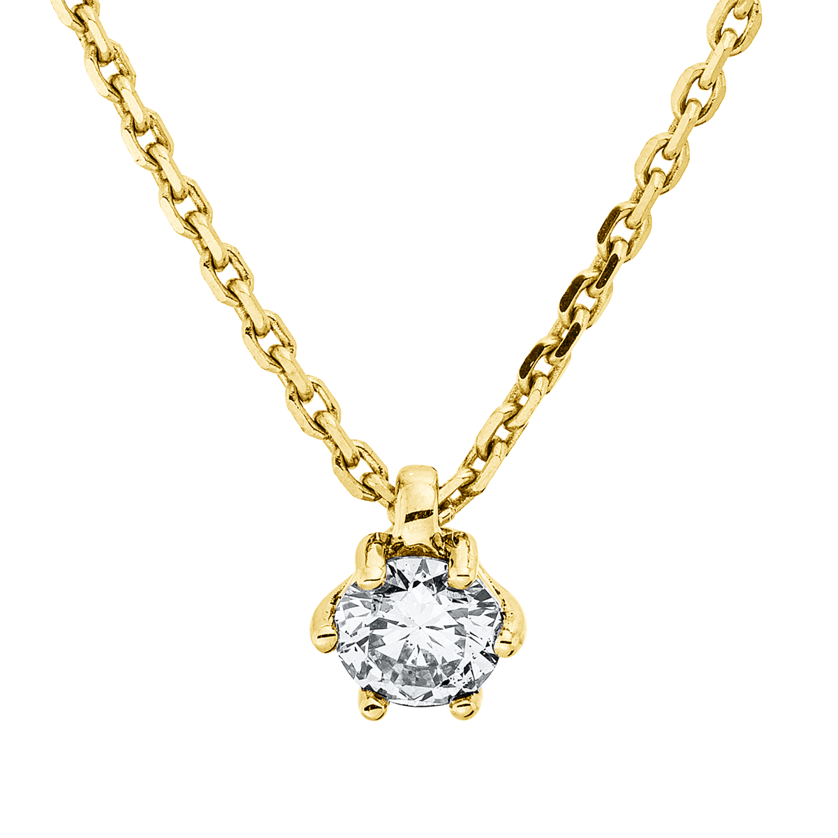 Solitaire Collier 6er-Krappe 18kt Gelbgold mit ZÖ 42 cm mit 0,25ct Diamanten
