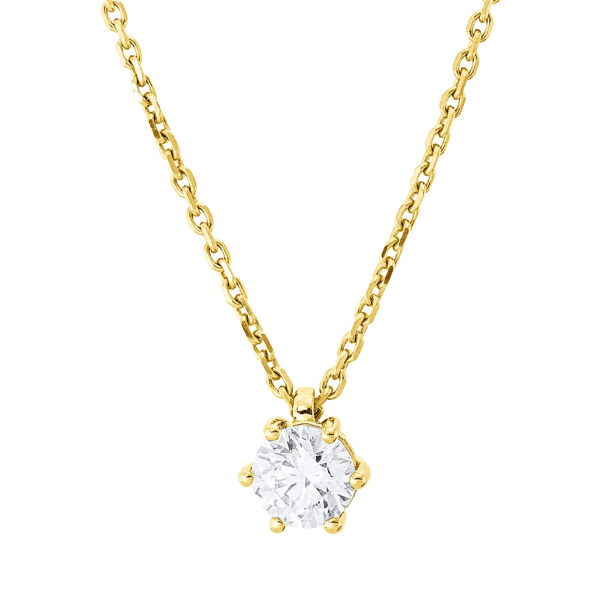 Solitaire Collier 6er-Krappe 18kt Gelbgold GIA2524295882, ZÖ 42 cm mit 0,70ct Diamanten