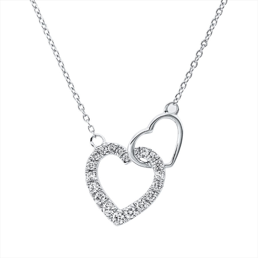 Collier 18 kt WG Herz, mit ZÖ 40 cm + 42,5 cm