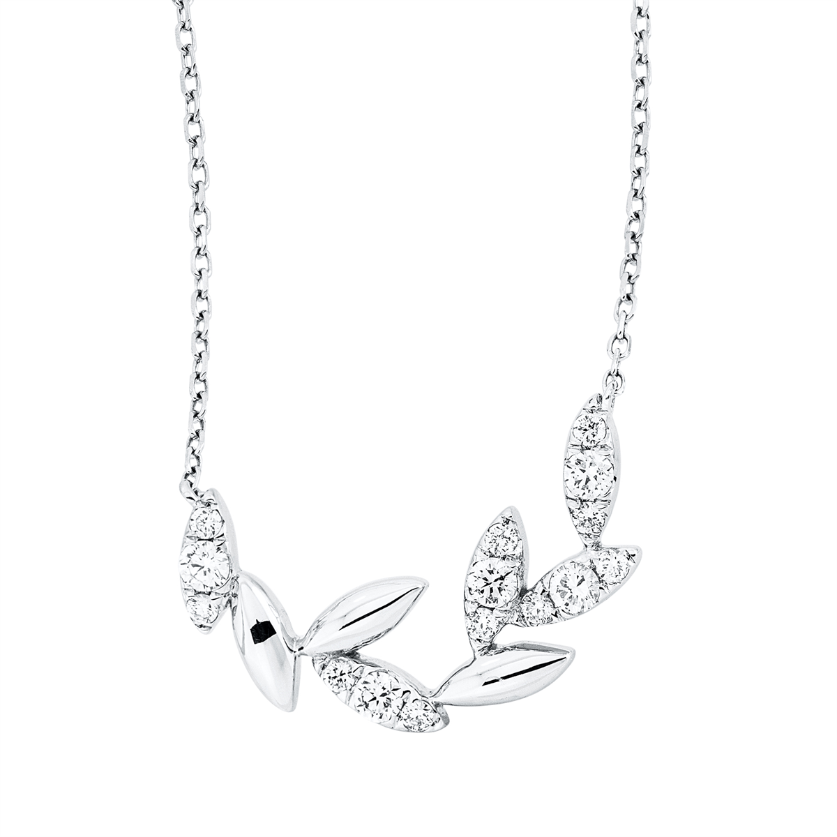 Collier 18 kt WG Blätter, mit ZÖ 40 cm