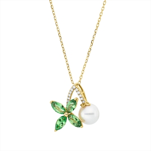 Collier  18kt Gelbgold mit ZÖ 40 cm mit Farbstein