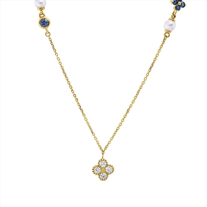 Collier  18kt Gelbgold mit ZÖ 40 cm mit Farbstein