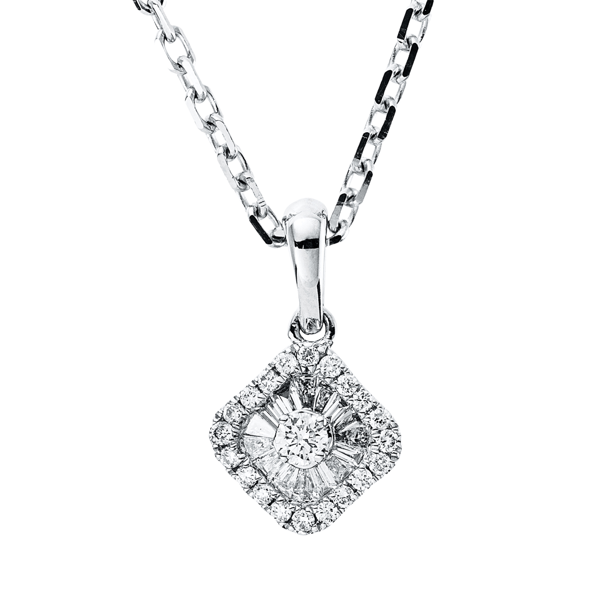 Collier 18 kt WG, mit ZÖ 43 cm + 40,6 cm