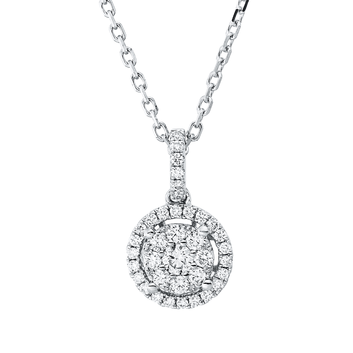 Collier 18 kt WG, mit ZÖ 43 cm + 40,6 cm