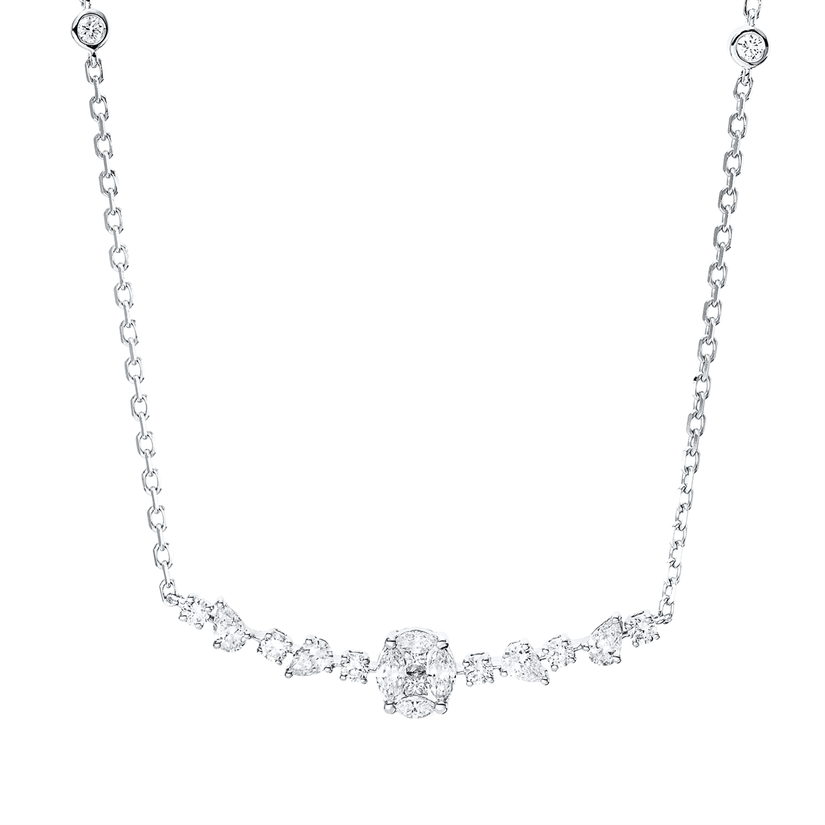 Collier 18 kt WG, mit ZÖ 43 cm + 40,6 cm
