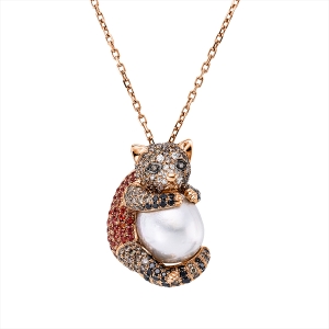 Collier 18 kt RG mit ZÖ 40 cm, Fassung teils schwarz rhodi