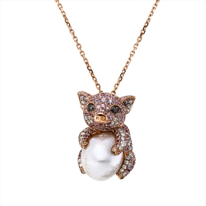 Collier 18 kt RG mit ZÖ 40 cm, Fassung teils schwarz rhodi