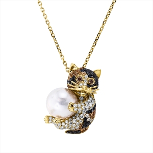 Collier 18 kt GG mit ZÖ 40 cm, Fassung teils schwarz rhodi