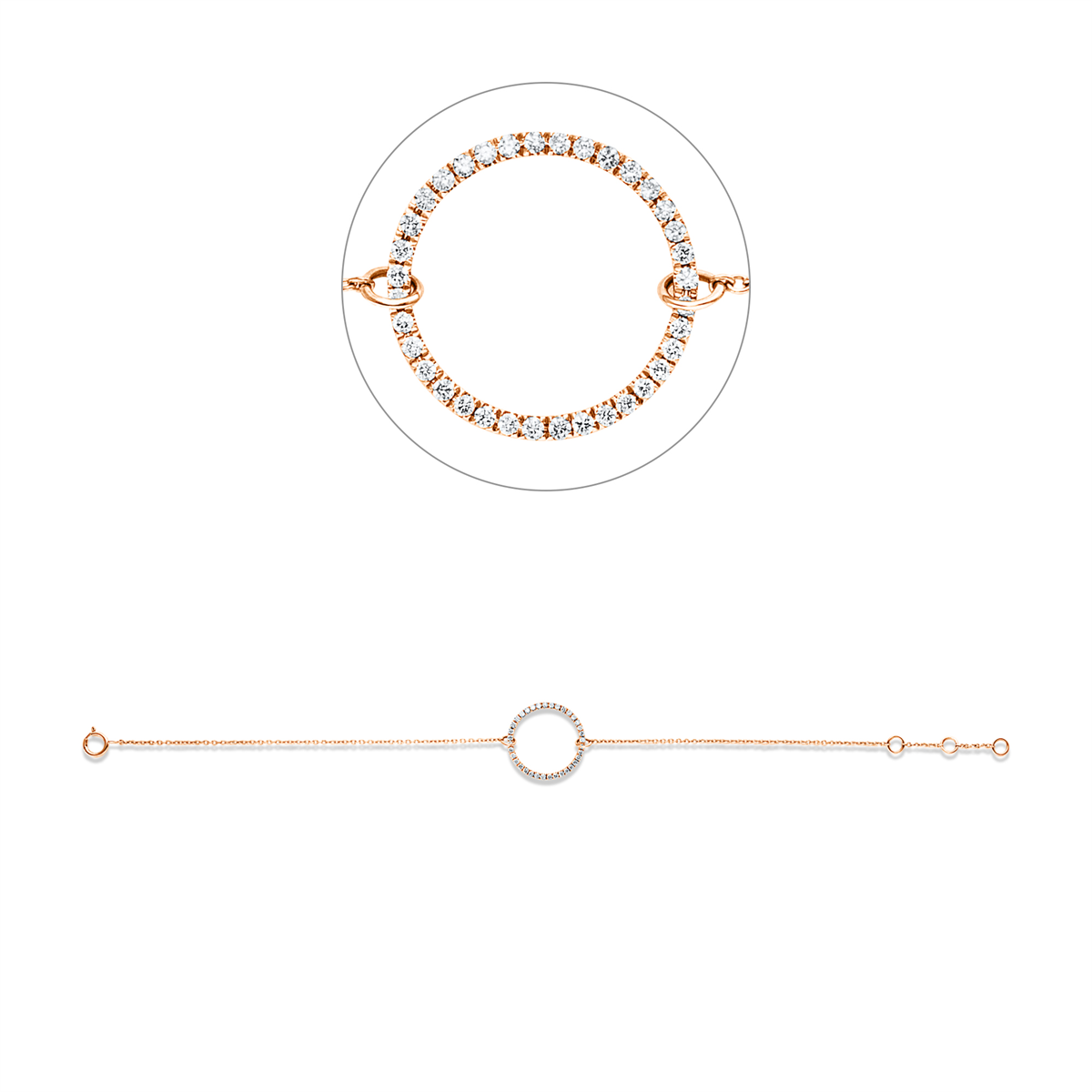 Armband 18 kt RG Kreis, mit ZÖ 15,5 cm + 16,5 cm